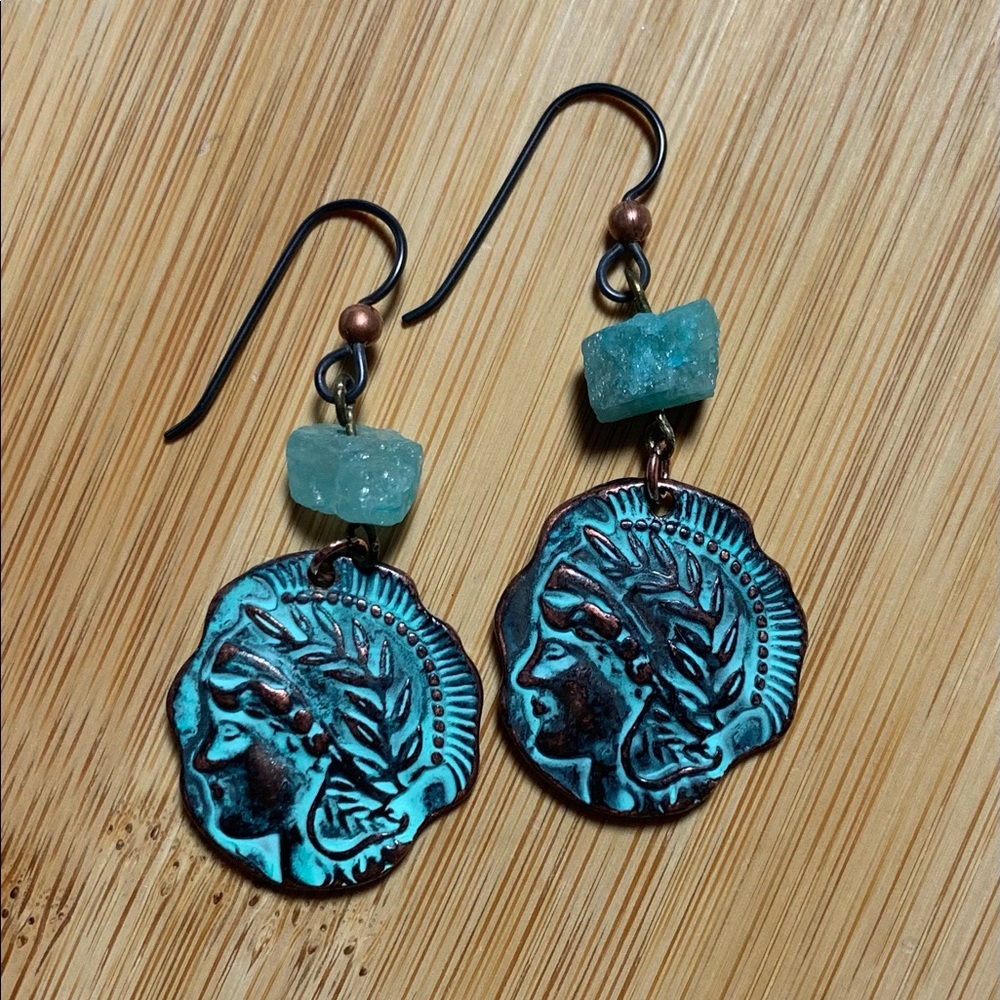 Aquamarine Indian princess . SS ear wire. Handmade - Picture 6 of 6
